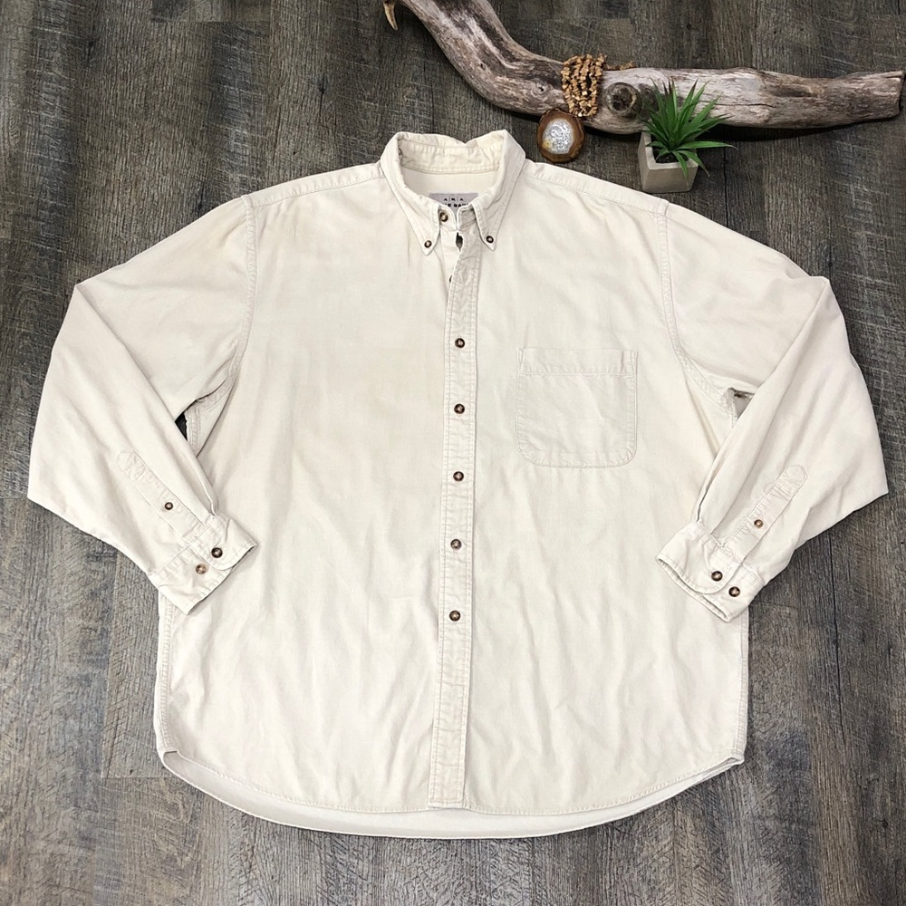 Eddie Bauer Cream Corduroy Button Down Casual Shirt Size Large